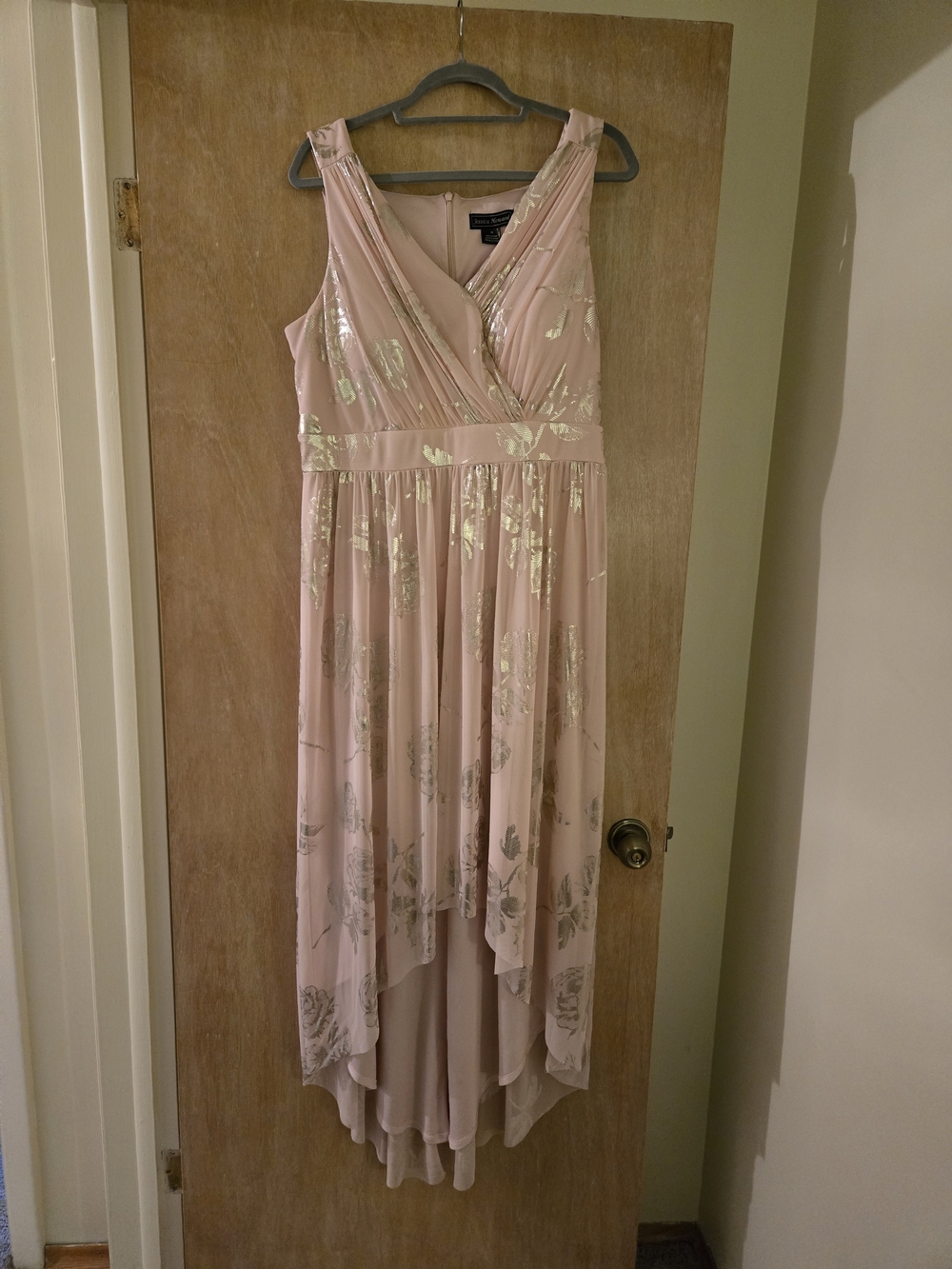 Jessica Howard Blush Pink Metallic Floral High-Low Dress